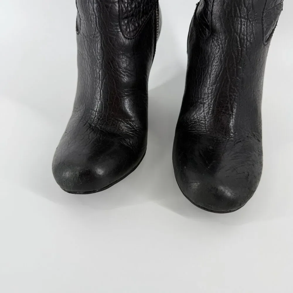 Tory Burch Dabney Knee High Wedge Boots Women’s 7.5 Black Pebbled Leather Zip Up